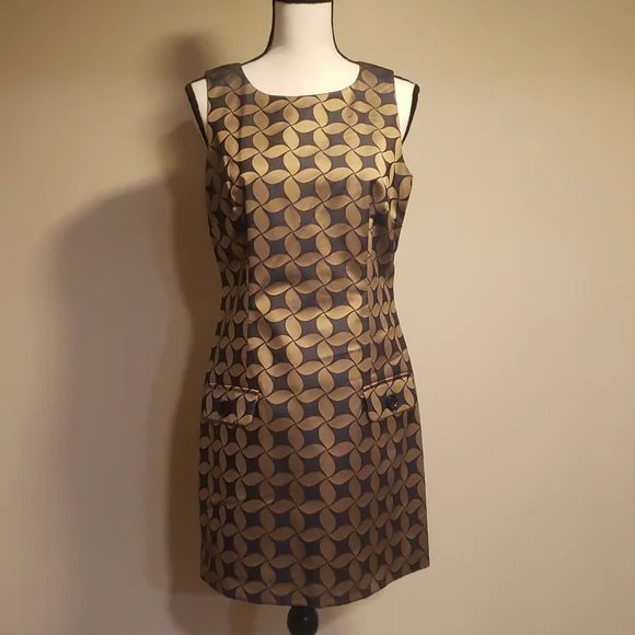 MICHAEL Michael Kors | Dresses | Michael Kors Size Navy Gold Metallic Shift  Dress Pocket | Poshmark